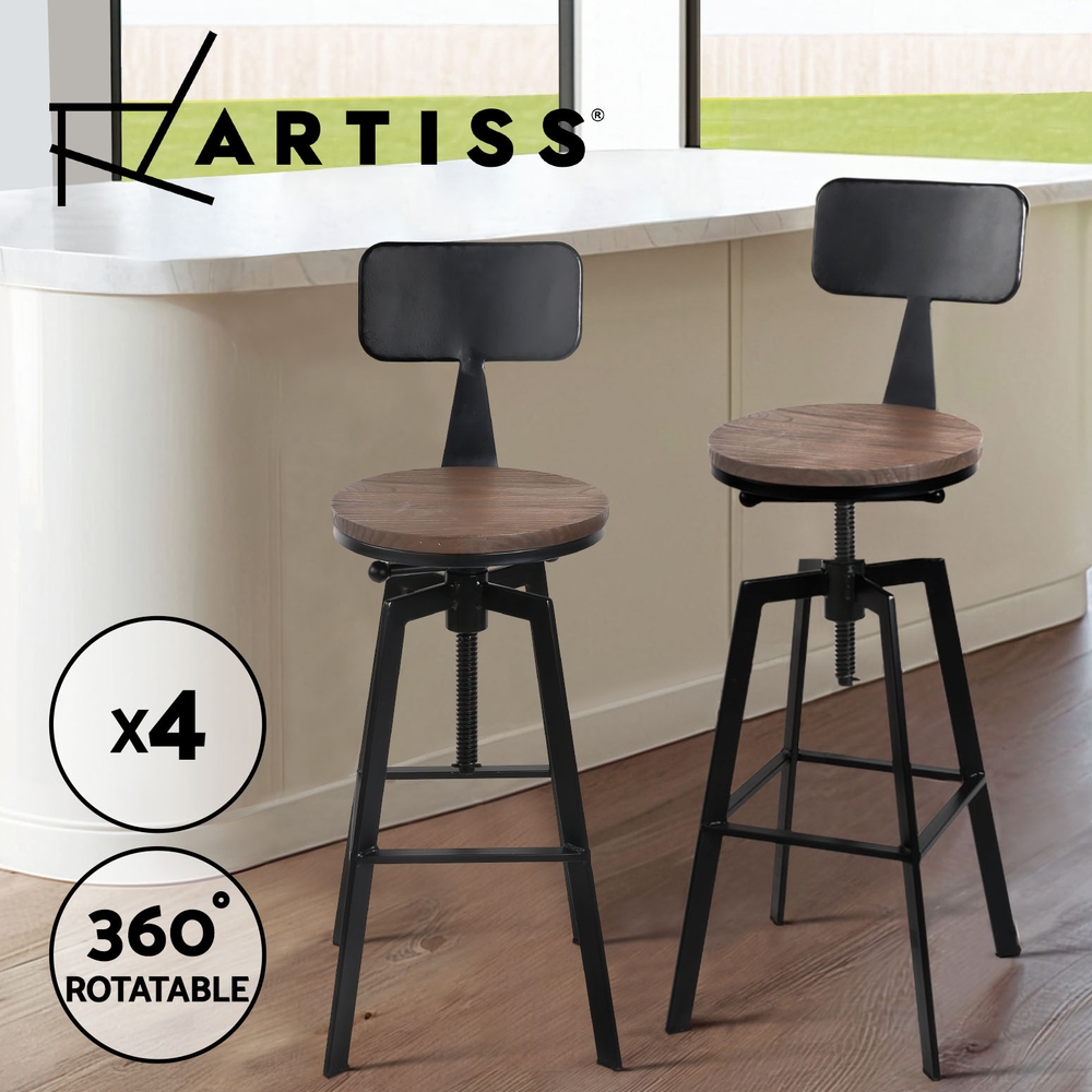 Artiss Bar Stools Kitchen Chairs Upholstered Leather Wood Metal x1/x2/x4 - Picture 13 of 74
