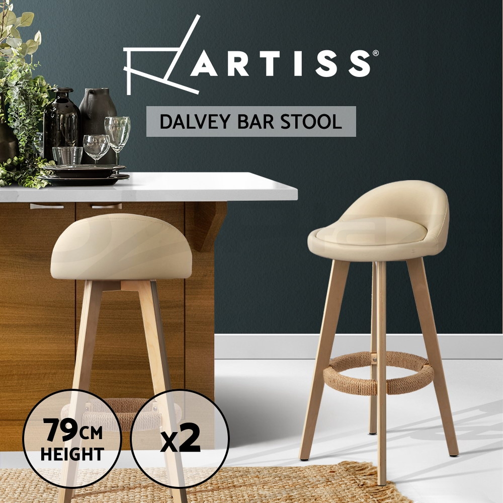 Artiss Bar Stools Kitchen Chairs Upholstered Leather Wood Metal x1/x2/x4 - Picture 28 of 74