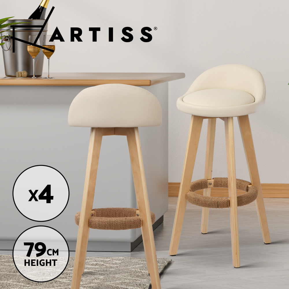 Artiss Bar Stools Kitchen Chairs Upholstered Leather Wood Metal x1/x2/x4 - Picture 29 of 74