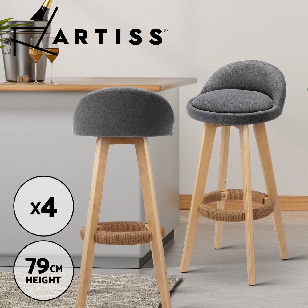Artiss Bar Stools Kitchen Chairs Upholstered Leather Wood Metal x1/x2/x4 - Picture 31 of 74