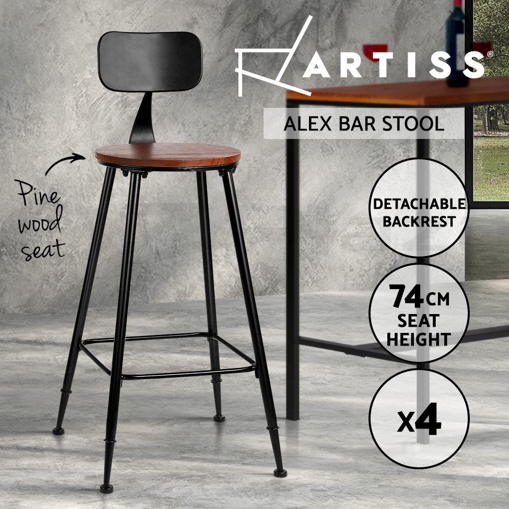 Artiss Bar Stools Kitchen Chairs Upholstered Leather Wood Metal x1/x2/x4 - Picture 10 of 74