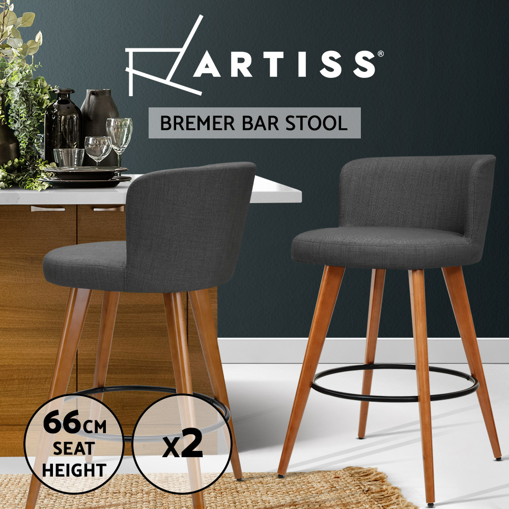Artiss Bar Stools Kitchen Stool Wooden Barstools Leather Fabric Swivel x2 - Picture 11 of 50