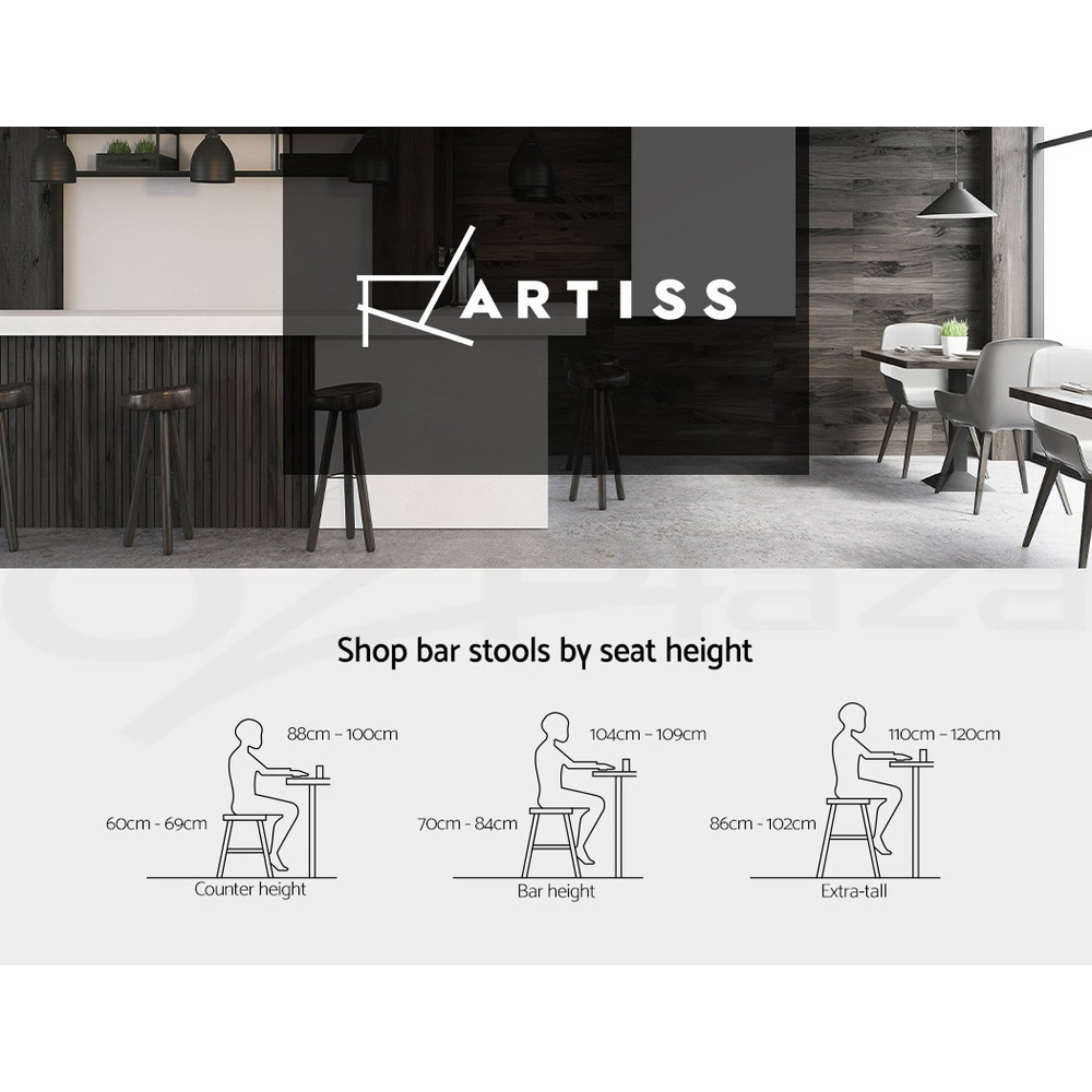 Artiss Bar Stools Kitchen Stool Wooden Barstools Leather Fabric Swivel x2 - Picture 12 of 50