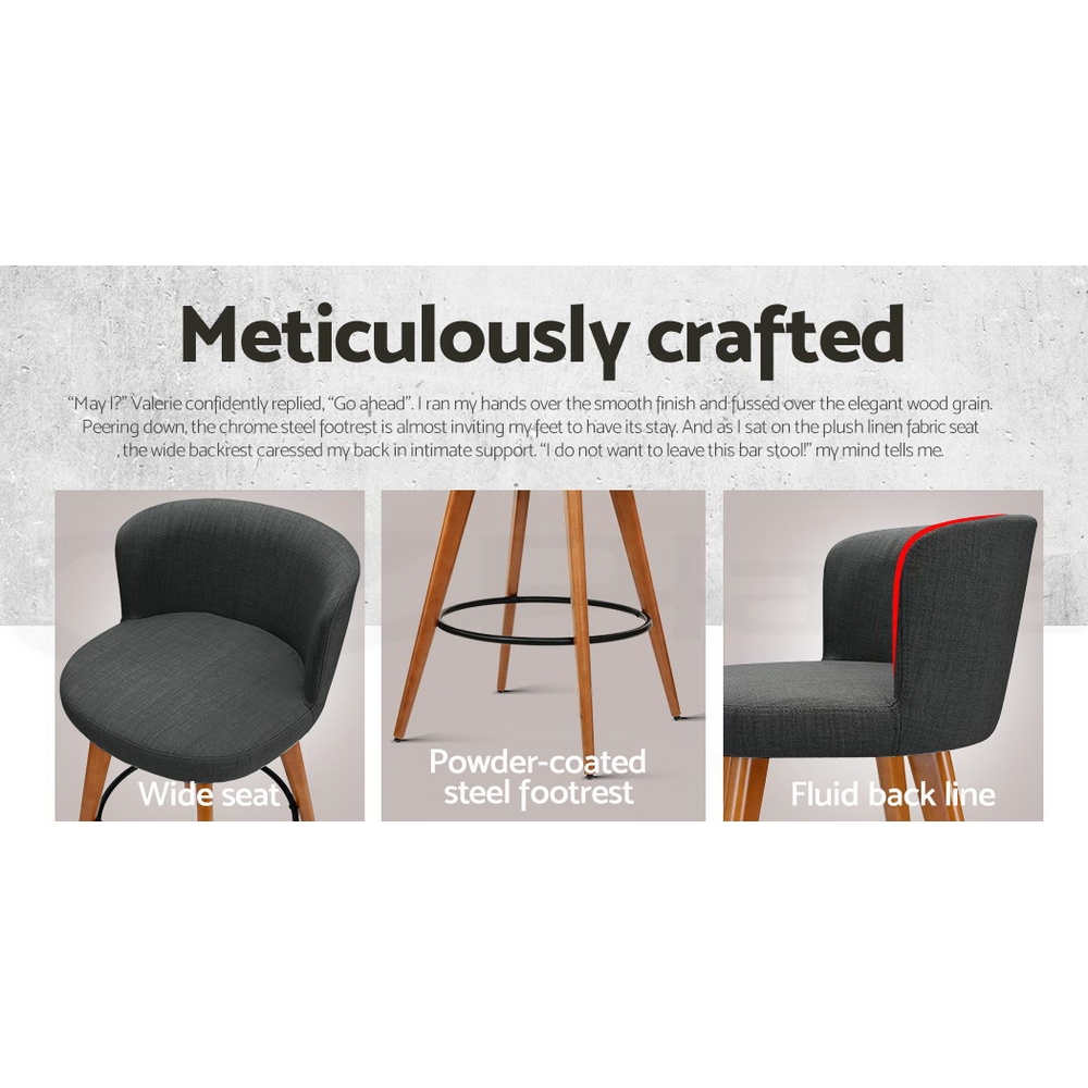 Artiss Bar Stools Kitchen Stool Wooden Barstools Leather Fabric Swivel x2 - Picture 15 of 50