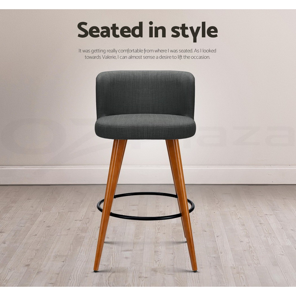 Artiss Bar Stools Kitchen Stool Wooden Barstools Leather Fabric Swivel x2 - Picture 16 of 50