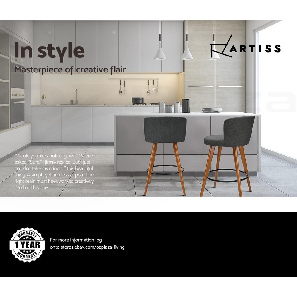 Artiss Bar Stools Kitchen Stool Wooden Barstools Leather Fabric Swivel x2 - Picture 19 of 50