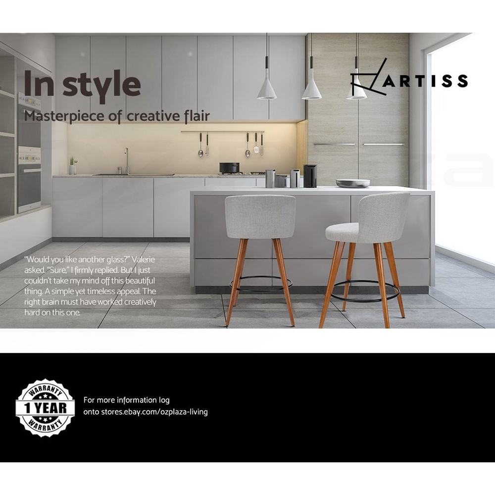 Artiss Bar Stools Kitchen Stool Wooden Barstools Leather Fabric Swivel x2 - Picture 29 of 50