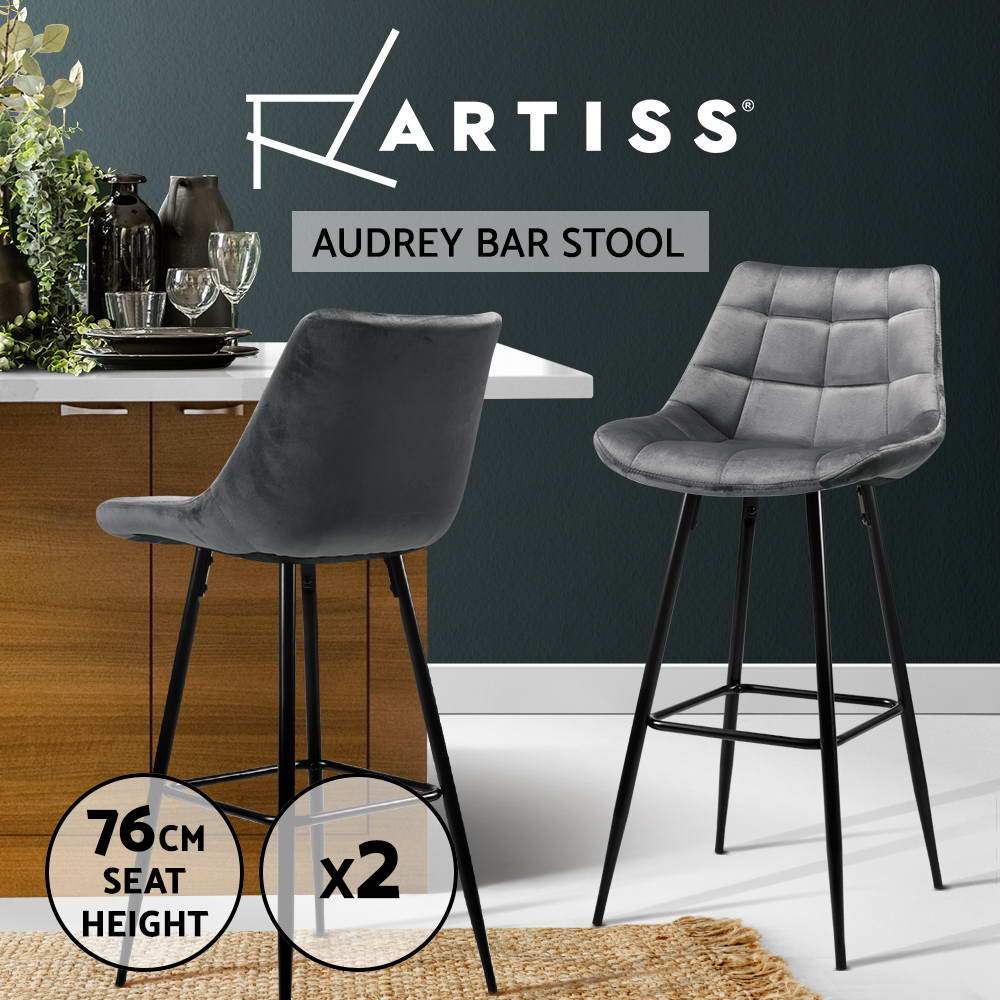 Artiss 2x Bar Stools Metal Bar Stool Velvet Backrest Kitchen Dining Chairs - Picture 15 of 62