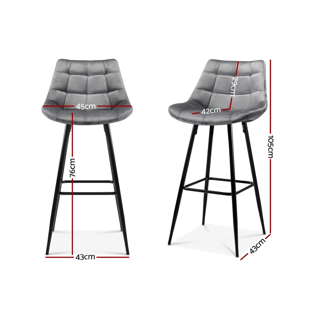 Artiss 2x Bar Stools Metal Bar Stool Velvet Backrest Kitchen Dining Chairs - Picture 17 of 62