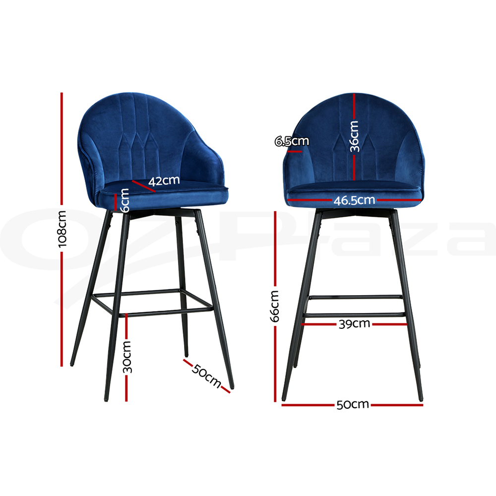 Artiss 2x Bar Stools Metal Bar Stool Velvet Backrest Kitchen Dining