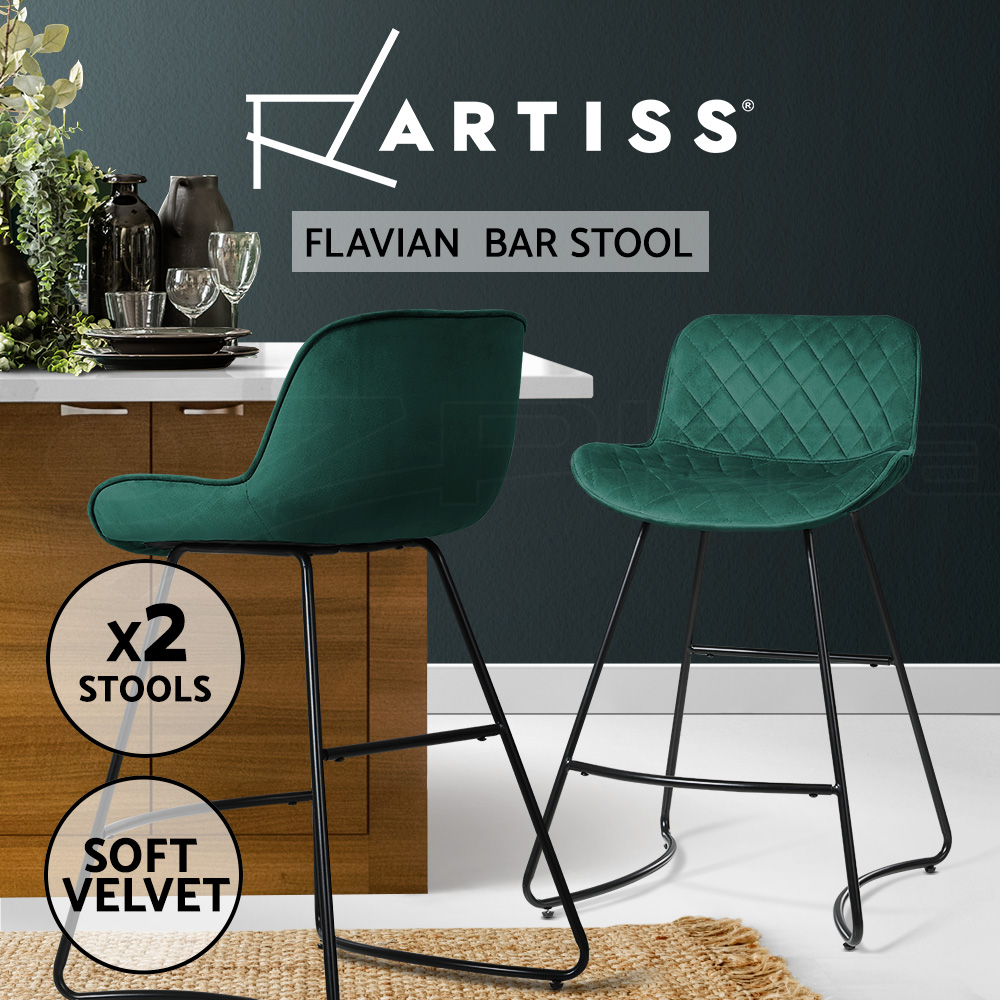 Artiss 2x Bar Stools Metal Bar Stool Velvet Backrest Kitchen Dining Chairs - Picture 26 of 62