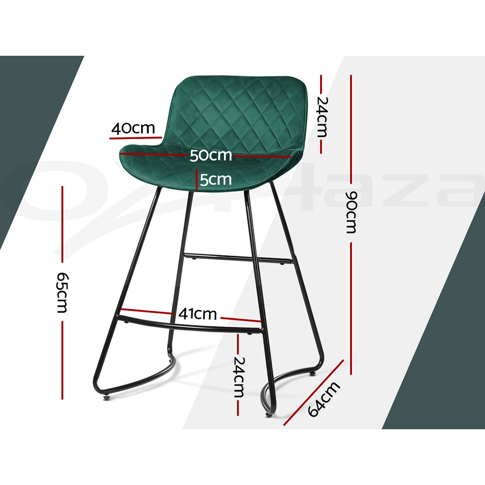 Artiss 2x Bar Stools Metal Bar Stool Velvet Backrest Kitchen Dining Chairs - Picture 28 of 62