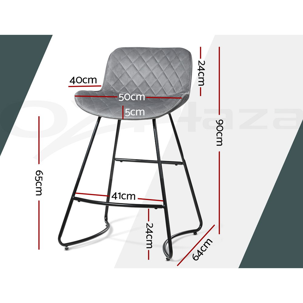 Artiss 2x Bar Stools Metal Bar Stool Velvet Backrest Kitchen Dining Chairs - Picture 31 of 62