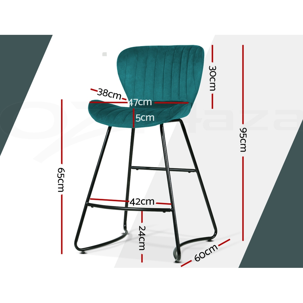 Artiss 2x Bar Stools Metal Bar Stool Velvet Backrest Kitchen Dining Chairs - Picture 40 of 62