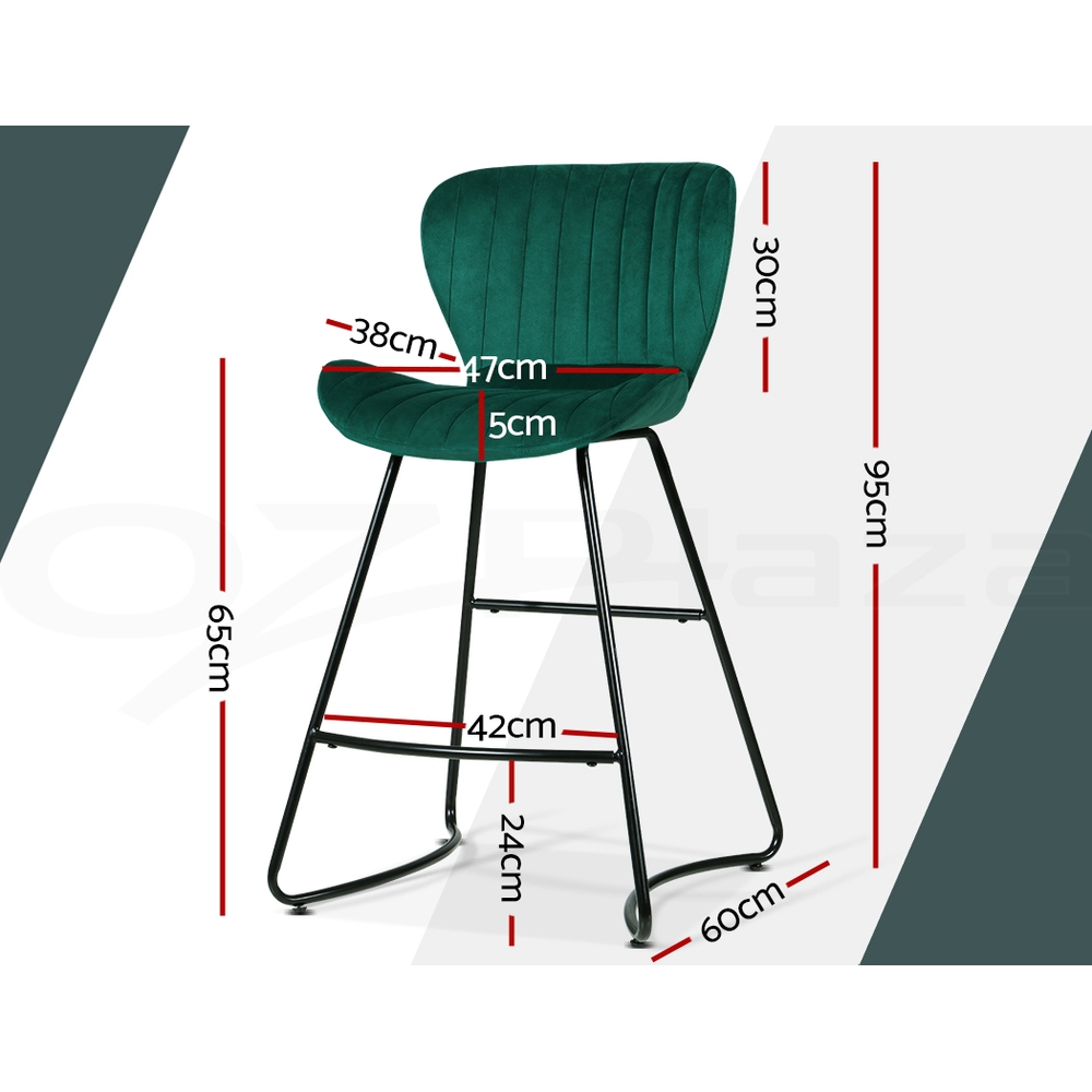 Artiss 2x Bar Stools Metal Bar Stool Velvet Backrest Kitchen Dining Chairs - Picture 34 of 62