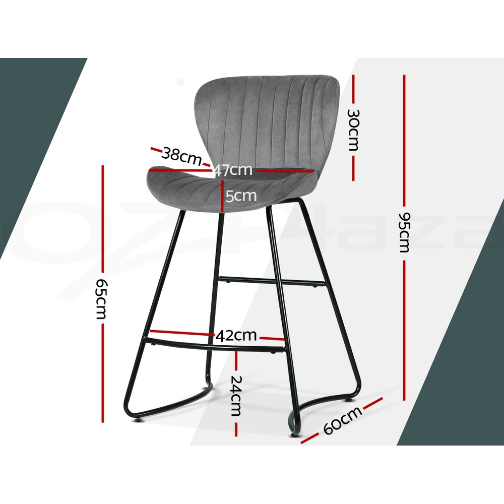 Artiss 2x Bar Stools Metal Bar Stool Velvet Backrest Kitchen Dining Chairs - Picture 37 of 62