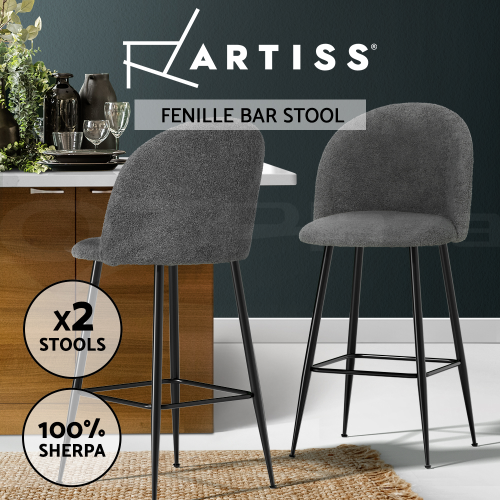 Artiss 2x Bar Stools Metal Bar Stool Velvet Backrest Kitchen Dining Chairs - Picture 18 of 62
