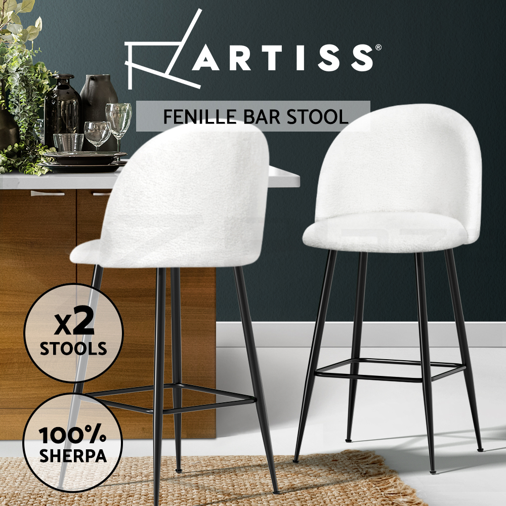 Artiss 2x Bar Stools Metal Bar Stool Velvet Backrest Kitchen Dining Chairs - Picture 22 of 62