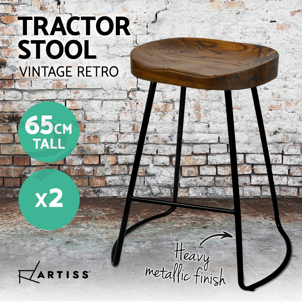Artiss Bar Stool Kitchen Stools Wooden Barstools Chairs Vintage Chair Metal x2 - Picture 72 of 109