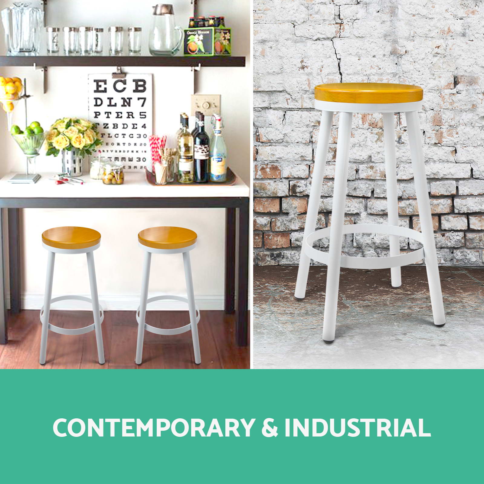 Artiss Bar Stool Kitchen Stools Wooden Barstools Chairs Vintage Chair Metal x2 - Picture 35 of 109
