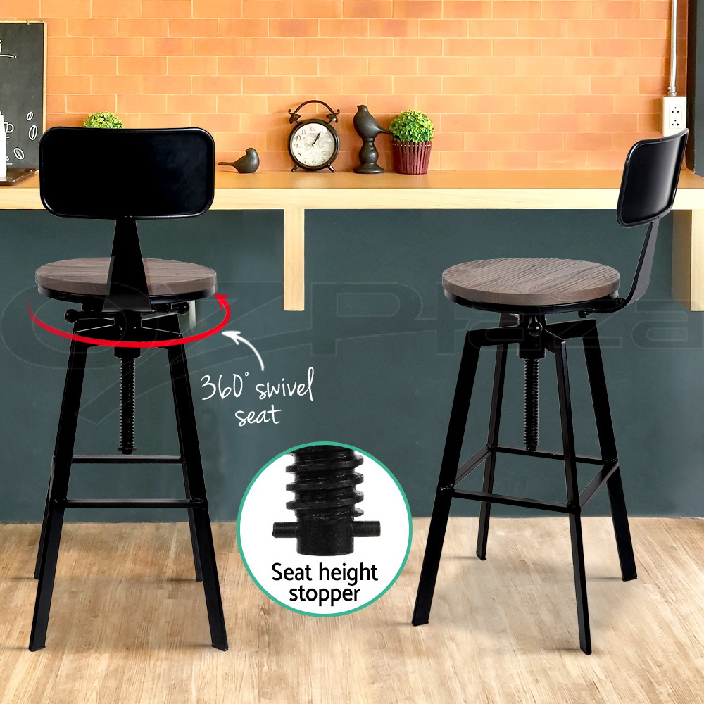 Artiss Bar Stool Kitchen Stools Wooden Barstools Chairs Vintage Chair Metal x2 - Picture 17 of 109