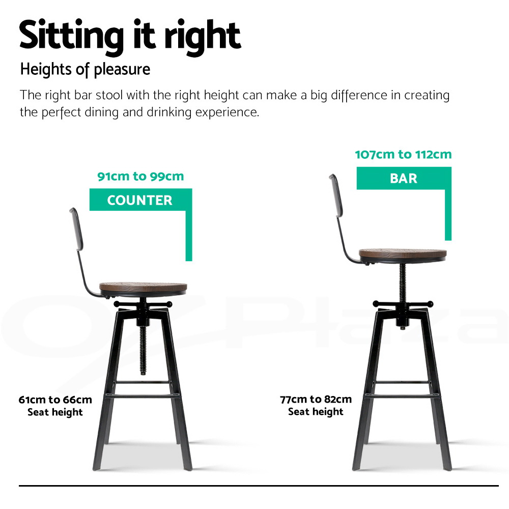Artiss Bar Stool Kitchen Stools Wooden Barstools Chairs Vintage Chair Metal x2 - Picture 19 of 109
