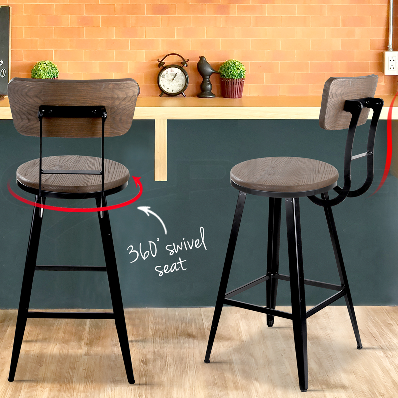 Artiss Bar Stool Kitchen Stools Wooden Barstools Chairs Vintage Chair Metal x2 - Picture 49 of 109