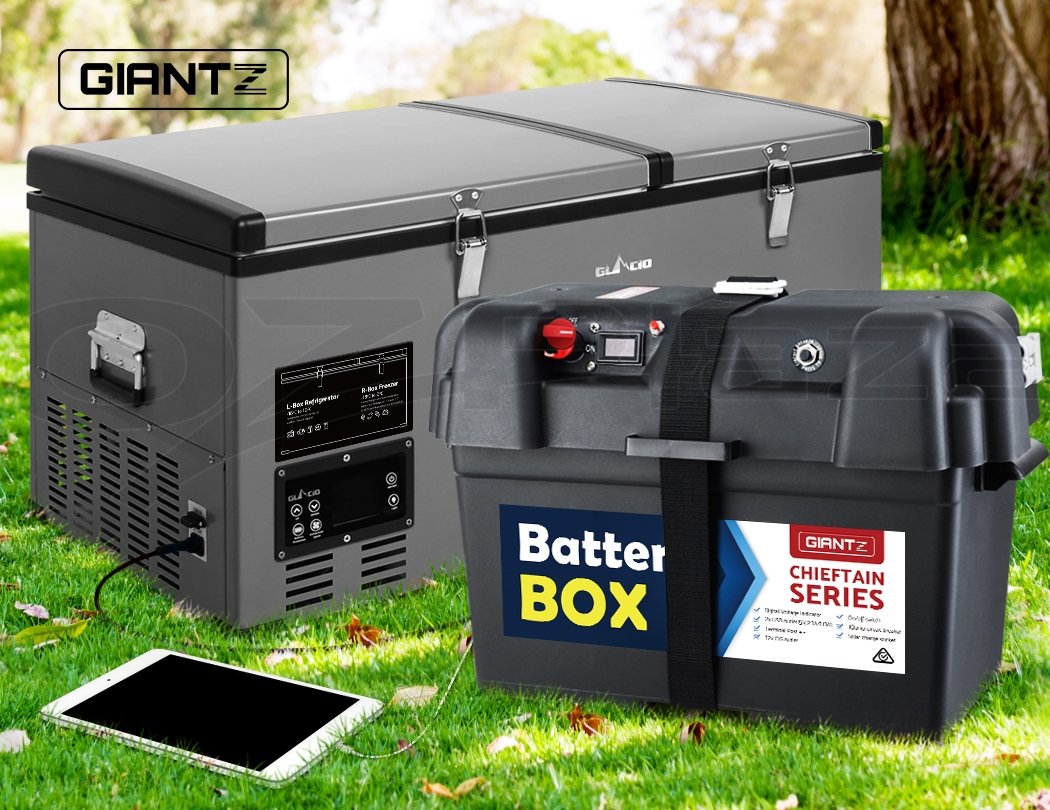 Giantz 120Ah Deep Cycle Battery & Battery Box 12V AGM Marine Sealed Power Solar eBay