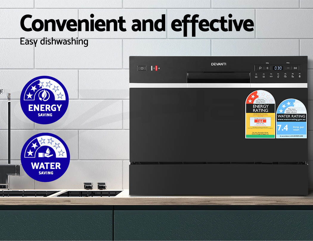 Devanti Benchtop Dishwasher 6 Place Setting Counter Bench Top Dish