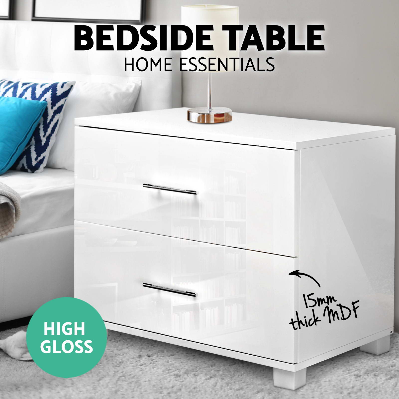 Artiss Bedside Table Drawers Side Table Storage Cabinet Nightstand White Gloss - Picture 26 of 27