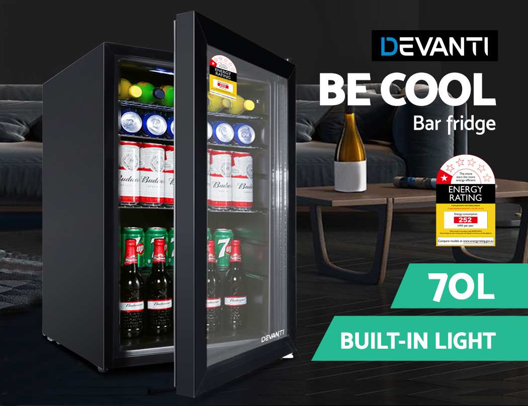 Devanti Bar Fridge Glass Door 70l Mini Freezer Countertop Beverage Fridges 9350062224465 Ebay