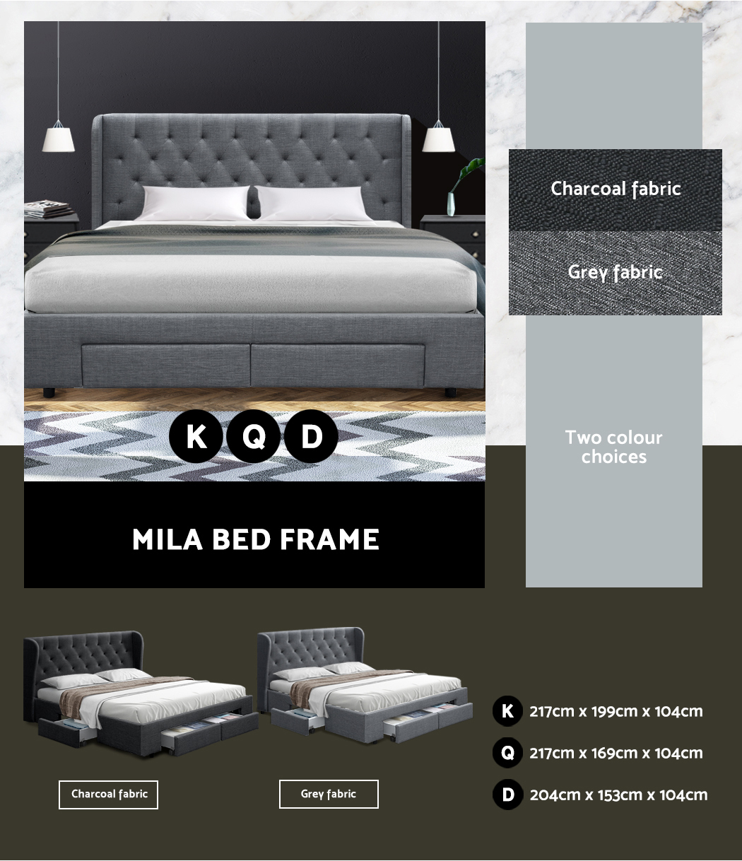 Artiss Bed Frame Queen Double King Single Full Size Base Mattress Fabric Leather - Picture 18 of 39