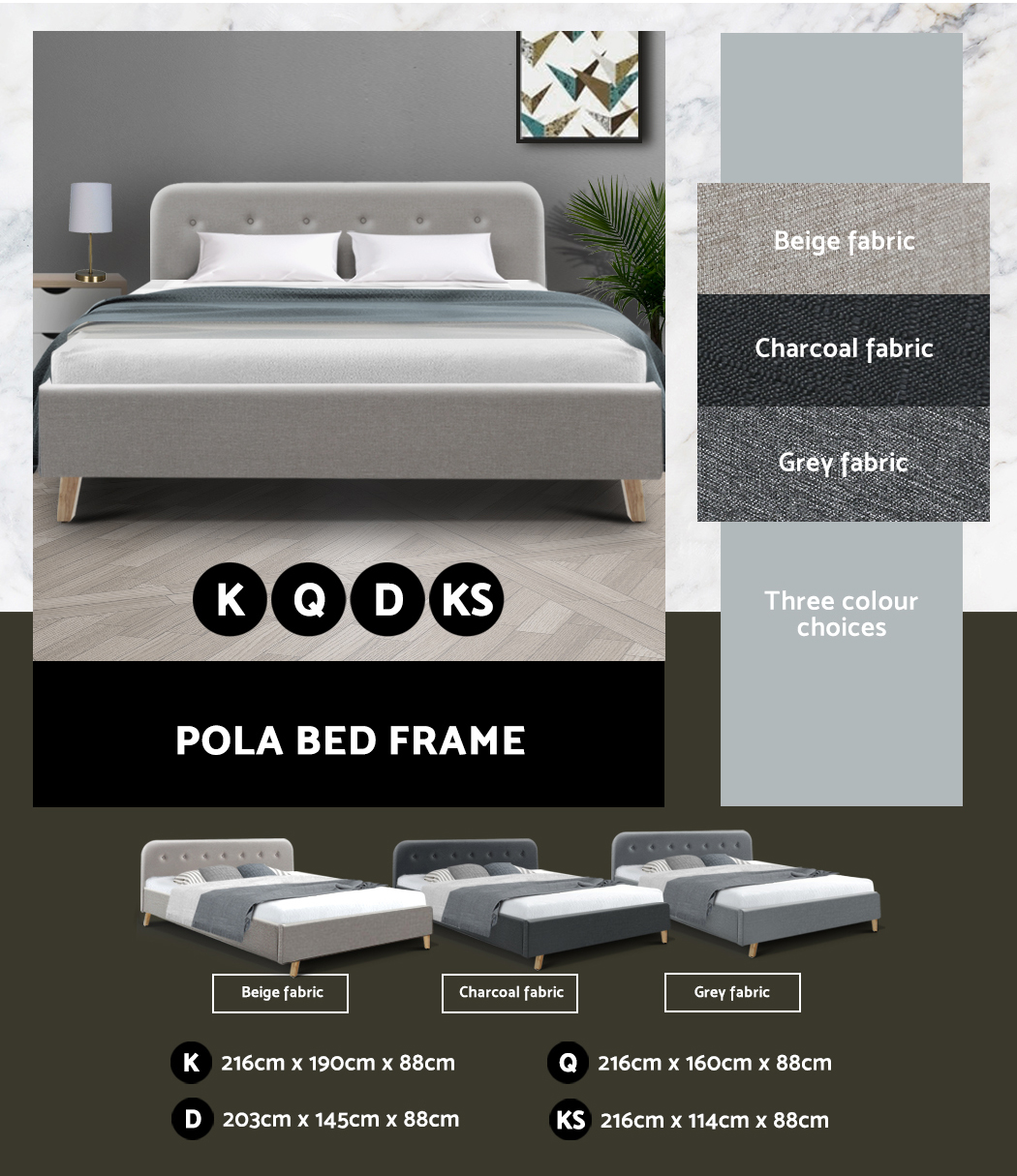 Artiss Bed Frame Queen Double King Single Full Size Base Mattress Fabric Leather - Picture 26 of 39