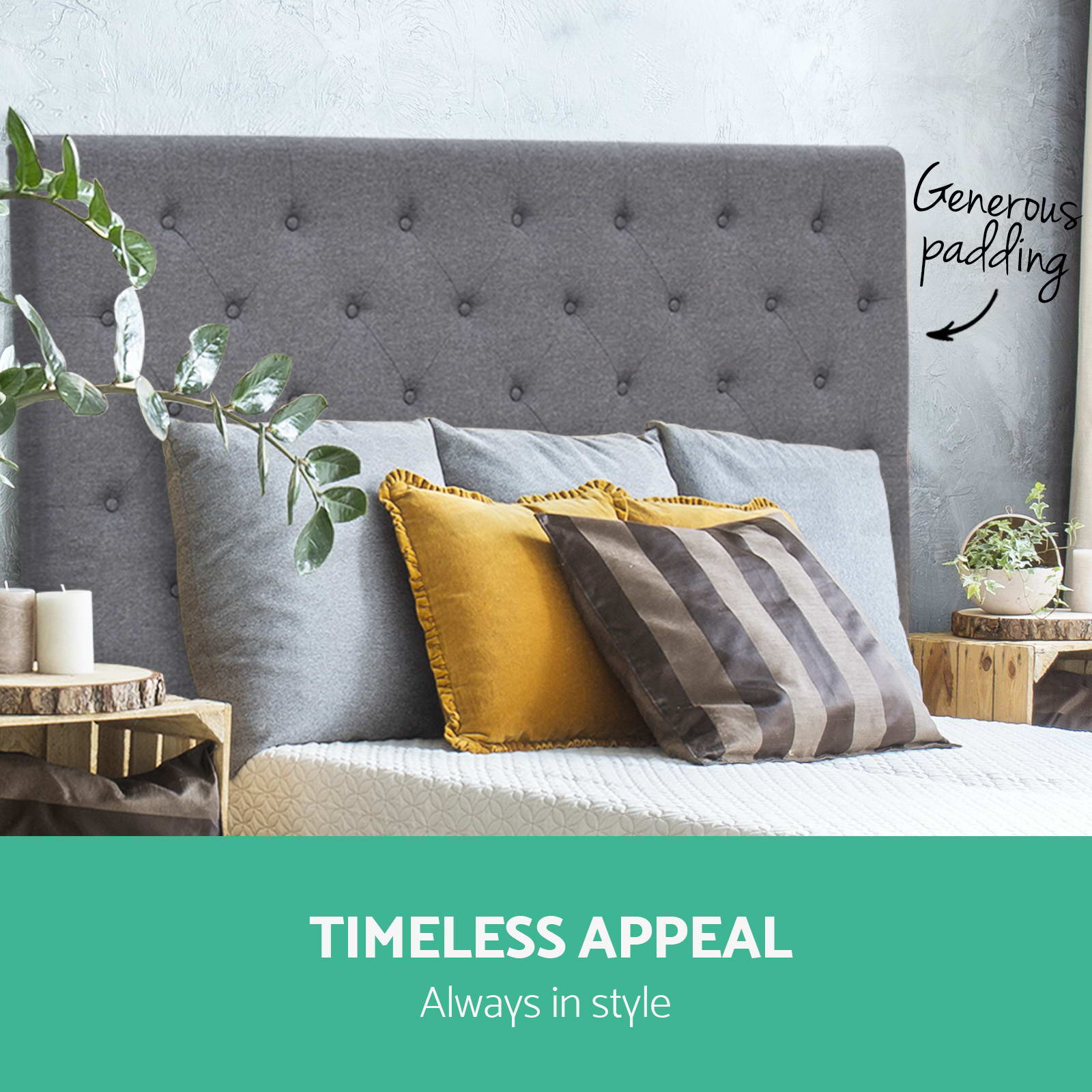 KING Size Bed Head Headboard Bedhead Tufted Upholstered Fabric for Base