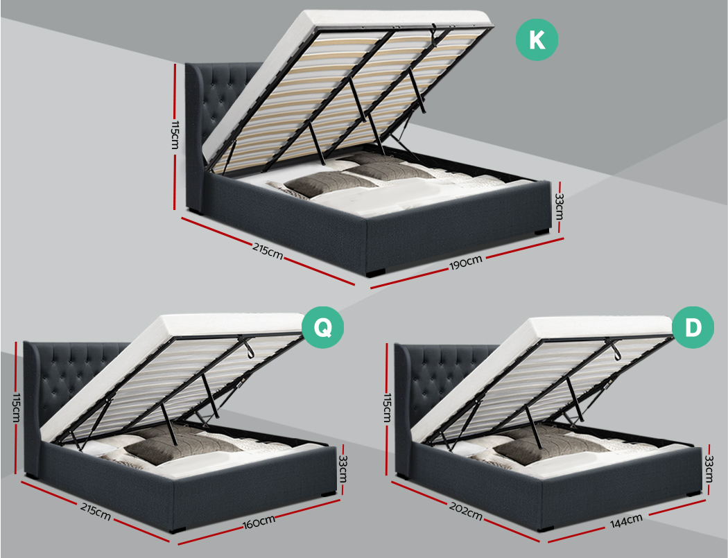 Artiss Bed Frame Double Full Queen King Size Gas Lift Base With Storage