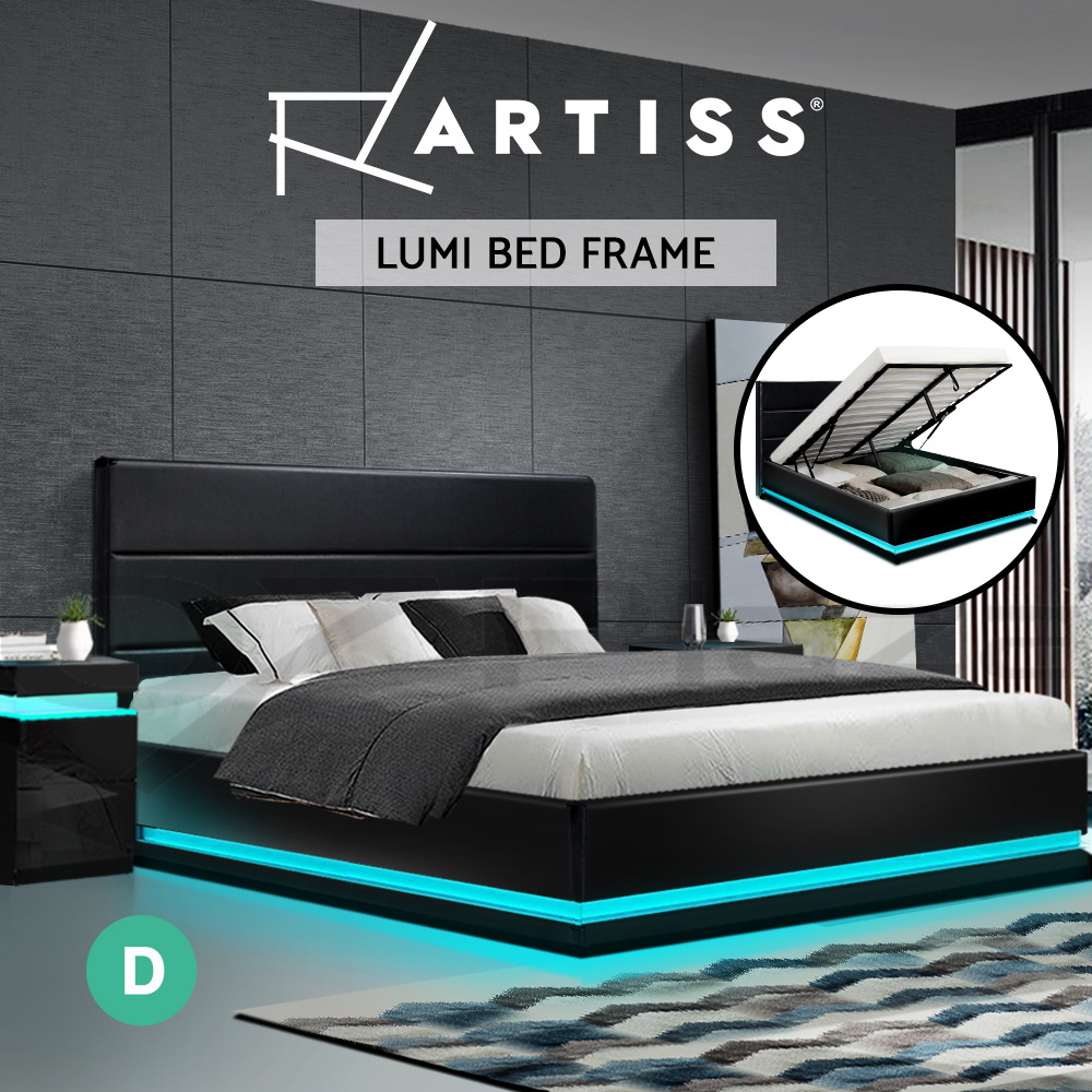 Artiss Bed Frame Queen Double King Single RGB LED Gas Lift Base Storage LUMI - Picture 12 of 20