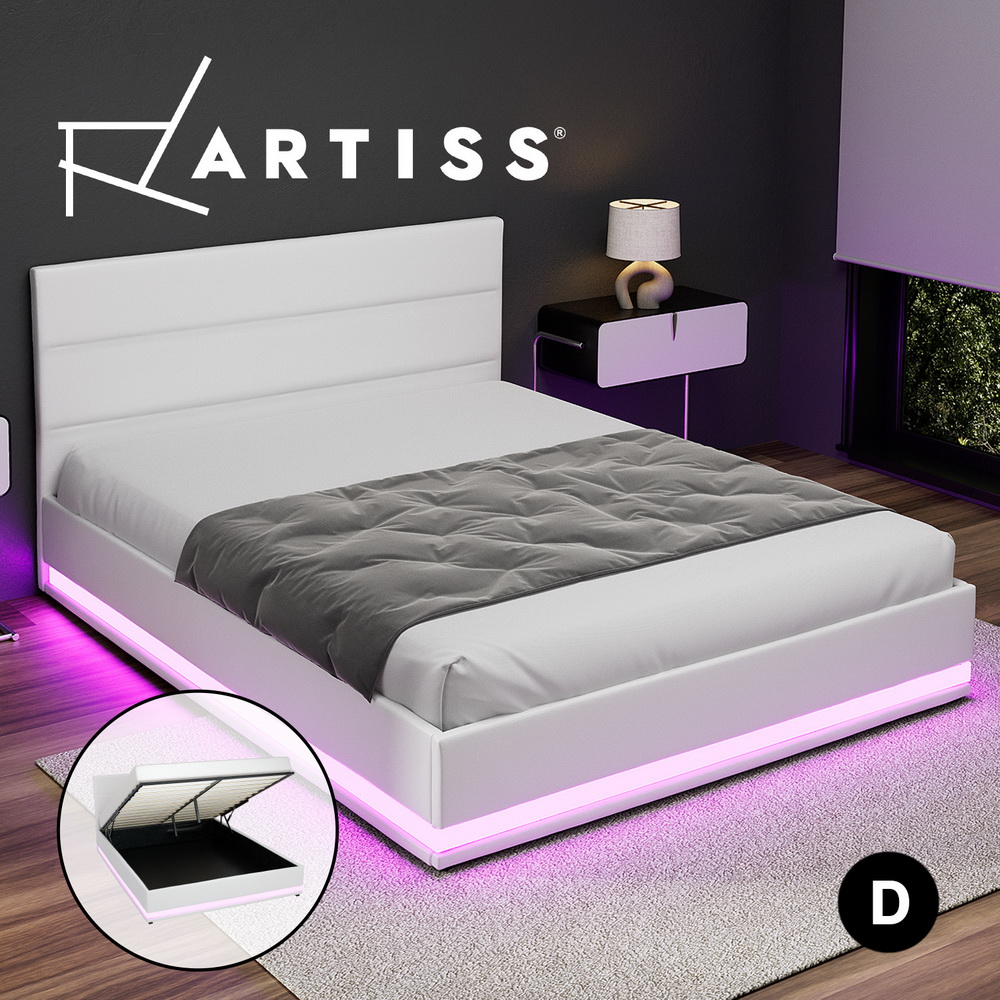 Artiss Bed Frame Queen Double King Single RGB LED Gas Lift Base Storage LUMI - Picture 10 of 16