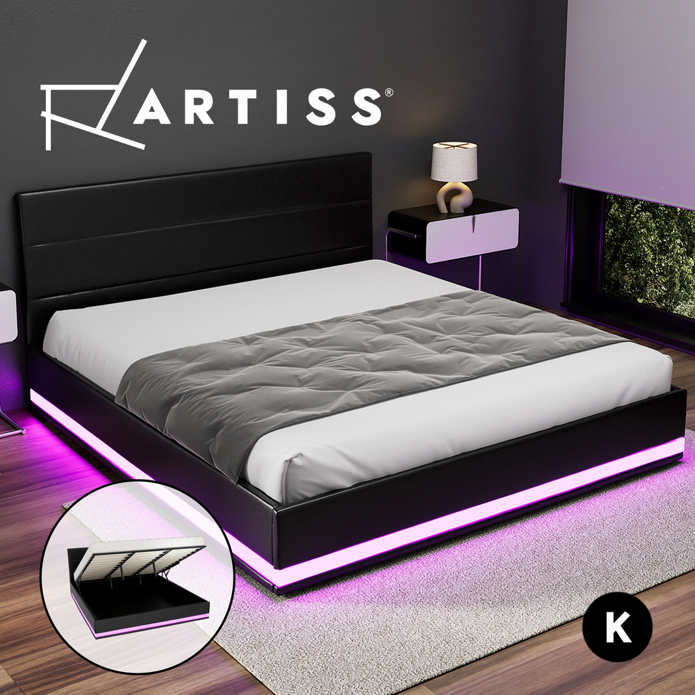 Artiss Bed Frame Queen Double King Single RGB LED Gas Lift Base Storage LUMI - Picture 11 of 16