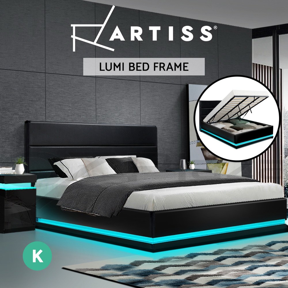 Artiss Bed Frame Queen Double King Single RGB LED Gas Lift Base Storage LUMI - Picture 14 of 20
