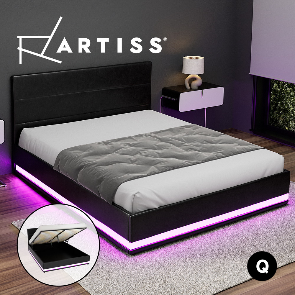 Artiss Bed Frame Queen Double King Single RGB LED Gas Lift Base Storage LUMI - Picture 14 of 16