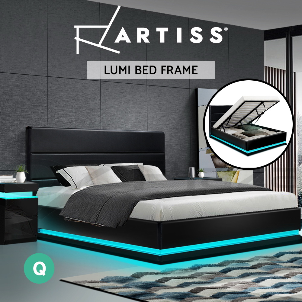 Artiss Bed Frame Queen Double King Single RGB LED Gas Lift Base Storage LUMI - Picture 18 of 20