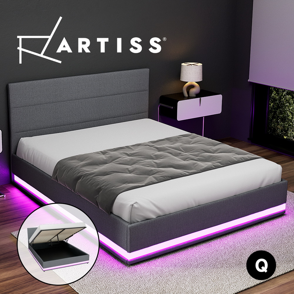 Artiss Bed Frame Queen Double King Single RGB LED Gas Lift Base Storage LUMI - Picture 15 of 16