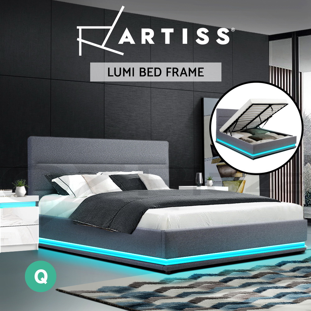 Artiss Bed Frame Queen Double King Single RGB LED Gas Lift Base Storage LUMI - Picture 19 of 20