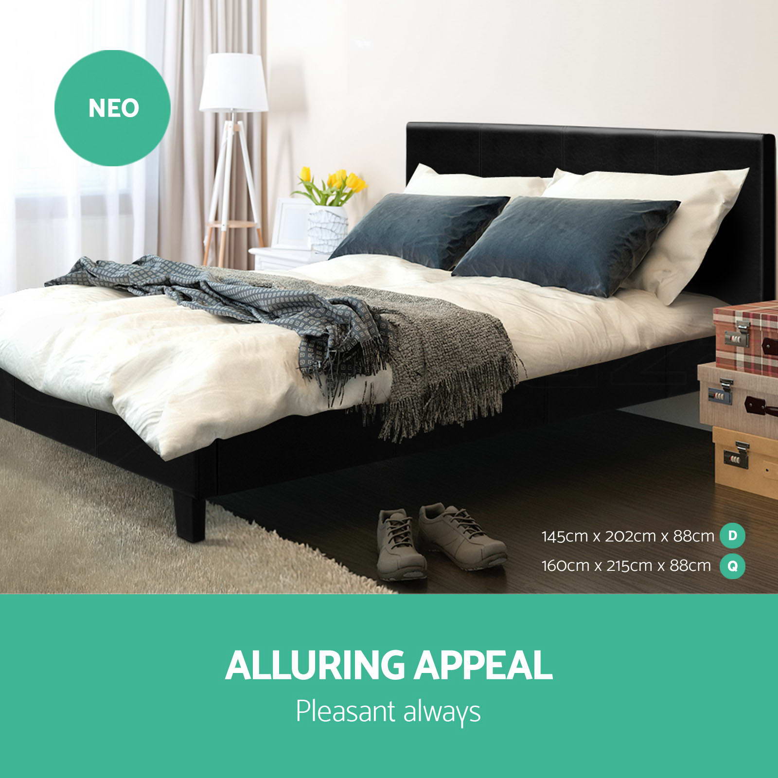 Queen King Double Size Bed Frame Headboard Wooden Gas Lift Mattress