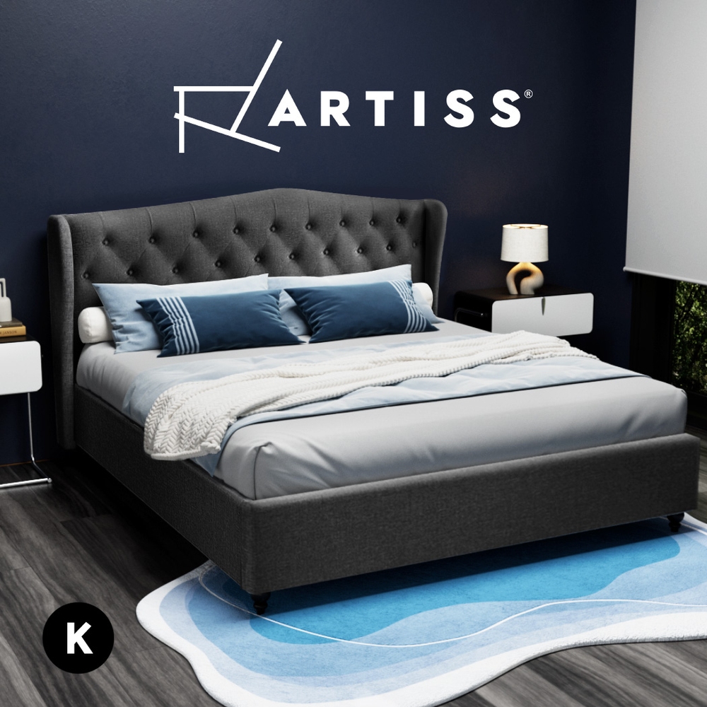 Artiss Bed Frame Double Queen King Size Base Mattress Platform Fabric Wooden - Picture 16 of 23