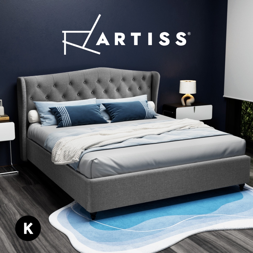 Artiss Bed Frame Double Queen King Size Base Mattress Platform Fabric Wooden - Picture 18 of 23