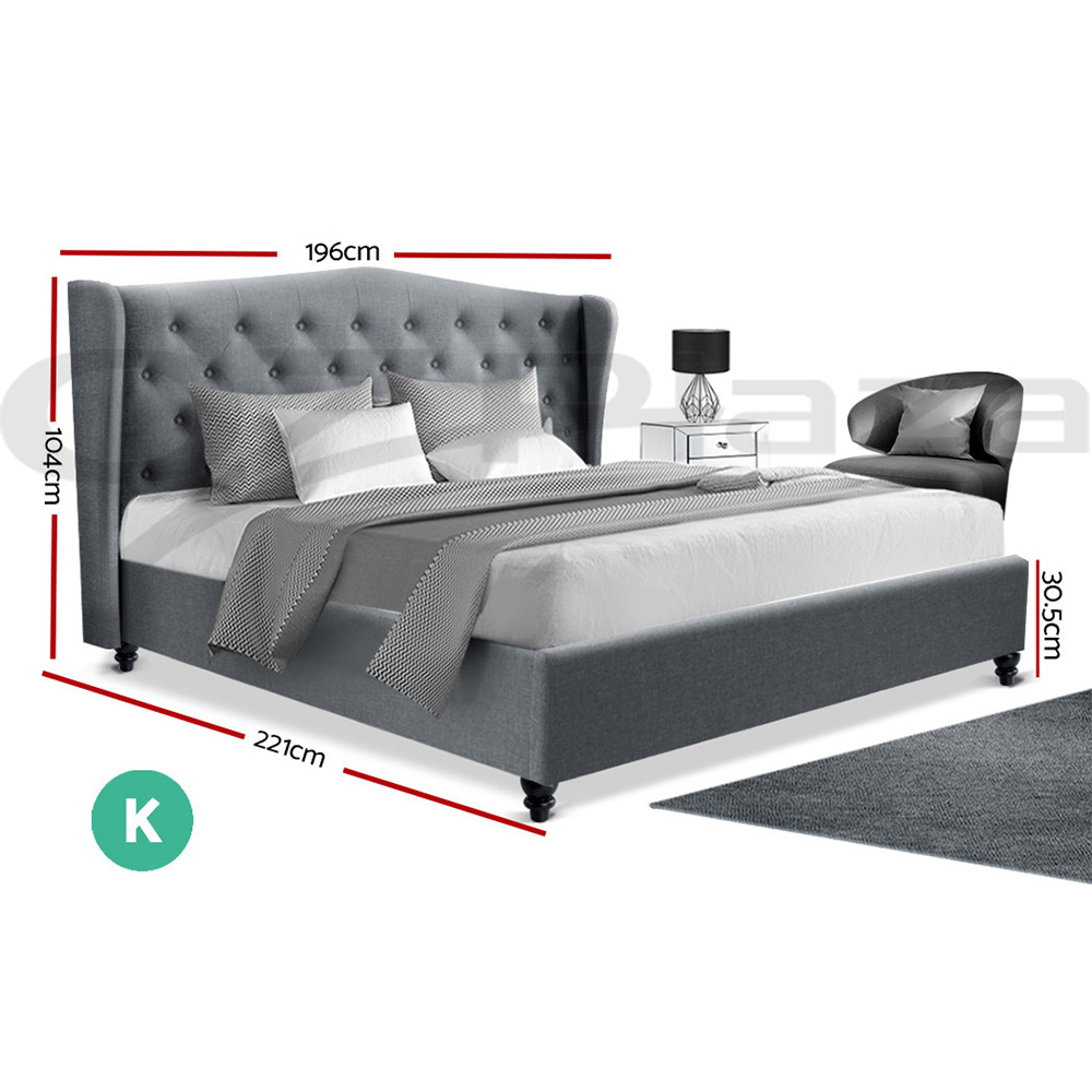 Artiss Bed Frame Double Queen King Size Base Mattress Platform Fabric Wooden - Picture 19 of 23