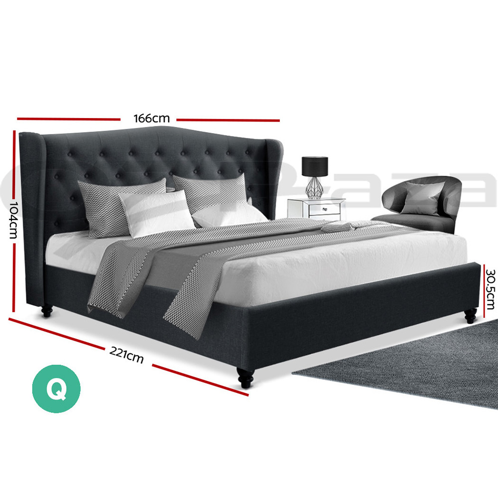 Artiss Bed Frame Double Queen King Size Base Mattress Platform Fabric Wooden - Picture 21 of 23