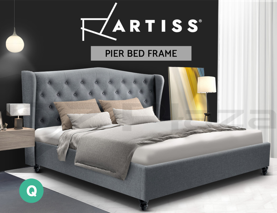 Artiss Bed Frame Queen Size Base, Grey Wood Queen Size Bed Frame