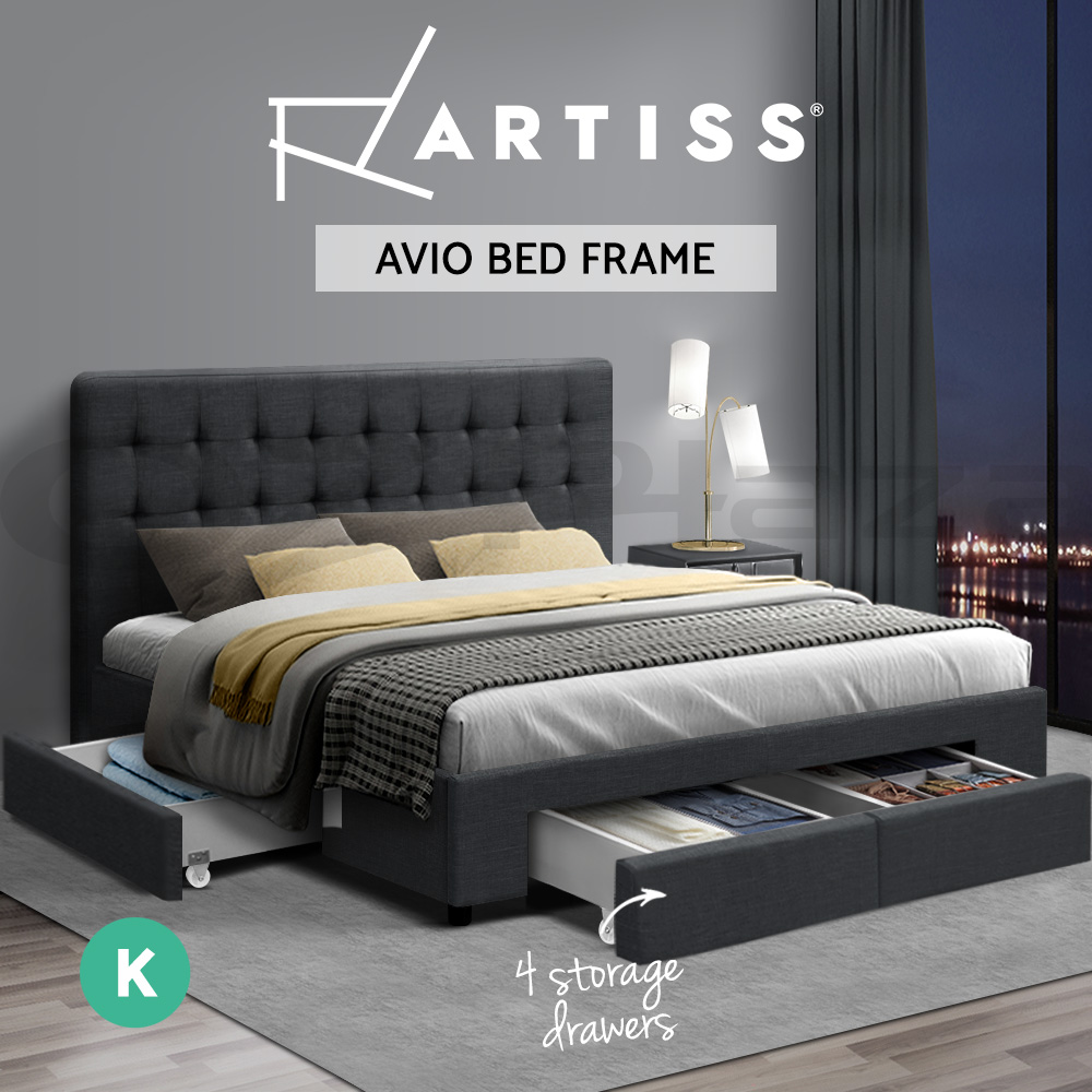 Artiss Bed Frame Queen Double King Size Base With Storage Drawers - Picture 14 of 22